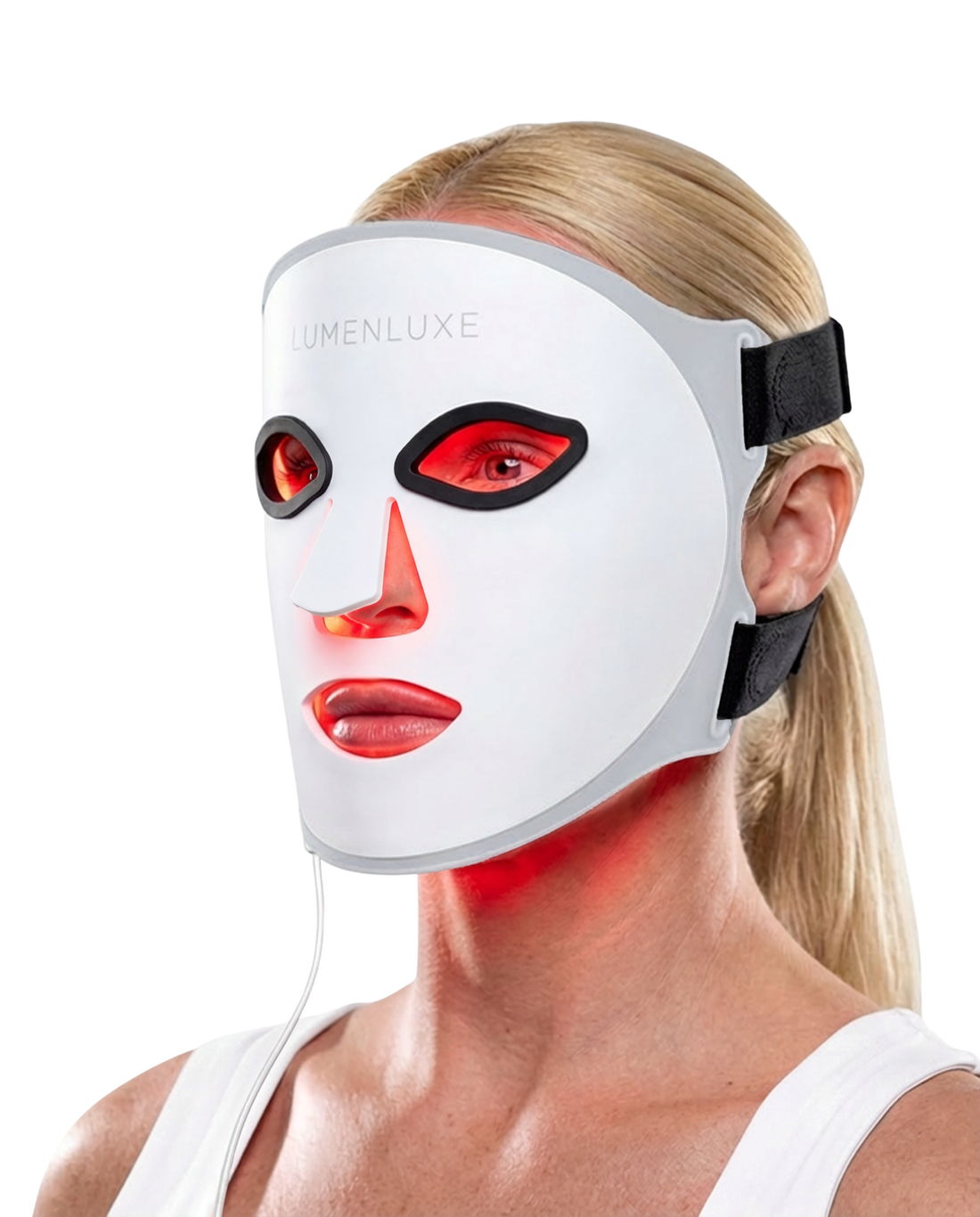 LED maska na tvár LumenLuxe — červené a modré svetlo terapia pleti doma