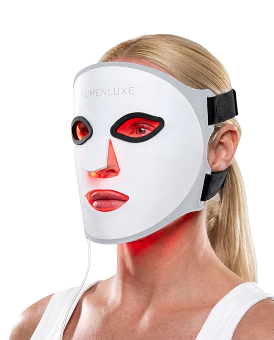 LED maska na tvár LumenLuxe — červené a modré svetlo terapia pleti doma